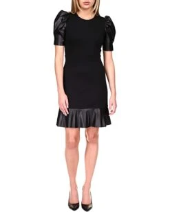 MICHAEL Michael Kors Ponte Leather Mix Ruffle Dress | Dresses