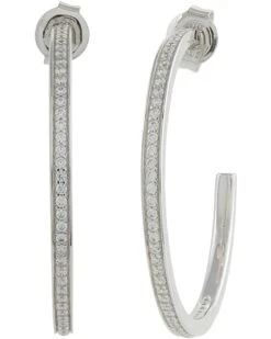 Michael Kors Precious Metal-Plated Sterling Silver Pavé Medium Hoops Earrings