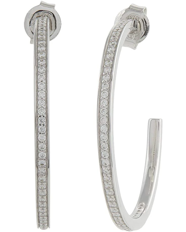 Michael Kors Precious Metal-Plated Sterling Silver Pavé Medium Hoops Earrings 1 Michael Kors Precious Metal-Plated Sterling Silver Pavé Medium Hoops Earrings