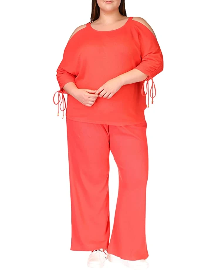 MICHAEL Michael Kors Plus Size Waffle Ruche Sleeve Top | Shirts & Tops 4 MICHAEL Michael Kors Plus Size Waffle Ruche Sleeve Top | Shirts & Tops - Image 4