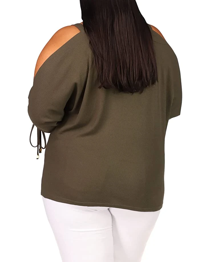 MICHAEL Michael Kors Plus Size Waffle Ruche Sleeve Top | Shirts & Tops 3 MICHAEL Michael Kors Plus Size Waffle Ruche Sleeve Top | Shirts & Tops - Image 3