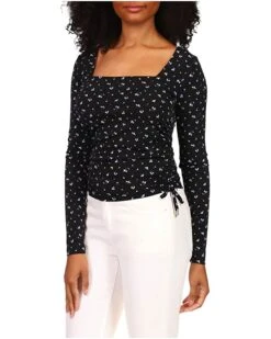 MICHAEL Michael Kors Floral Square Neck Ruched Long Sleeve Top | Shirts & Tops