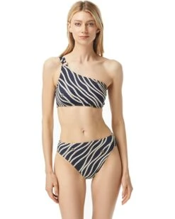 MICHAEL Michael Kors Diagonal Logo Ring One Shoulder Bikini Top | Swimwear
