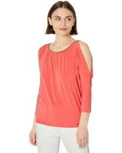 MICHAEL Michael Kors Petite Chain Neck Cold-Shoulder Top | Shirts & Tops -Outlet Michael Kors Store 71BFESy6W4L. AC SR736920