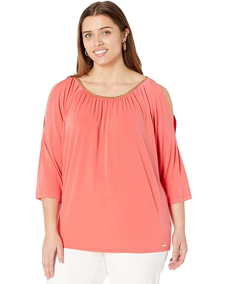 MICHAEL Michael Kors Plus Size Chain Neck Cold-Shoulder Top | Shirts & Tops 1 MICHAEL Michael Kors Plus Size Chain Neck Cold-Shoulder Top | Shirts & Tops