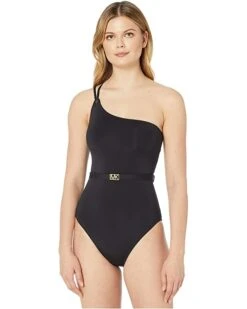 MICHAEL Michael Kors Logo Solids One Shoulder One-Piece | Swimwear