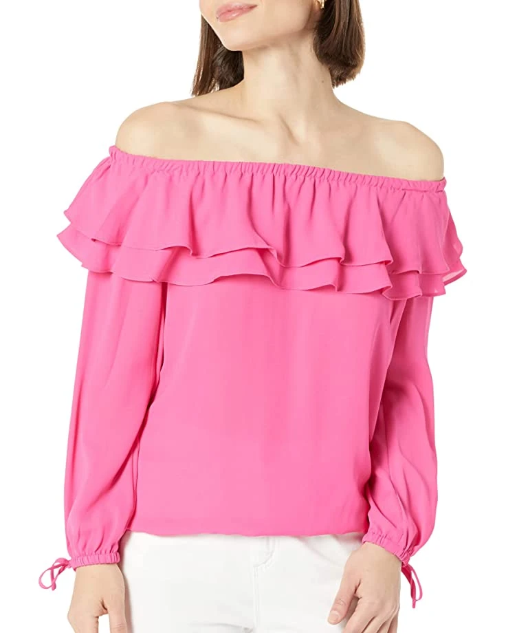 MICHAEL Michael Kors Petite Ruffle Peasant Top | Shirts & Tops 3 MICHAEL Michael Kors Petite Ruffle Peasant Top | Shirts & Tops - Image 3