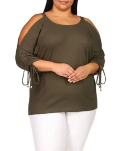 MICHAEL Michael Kors Plus Size Waffle Ruche Sleeve Top | Shirts & Tops