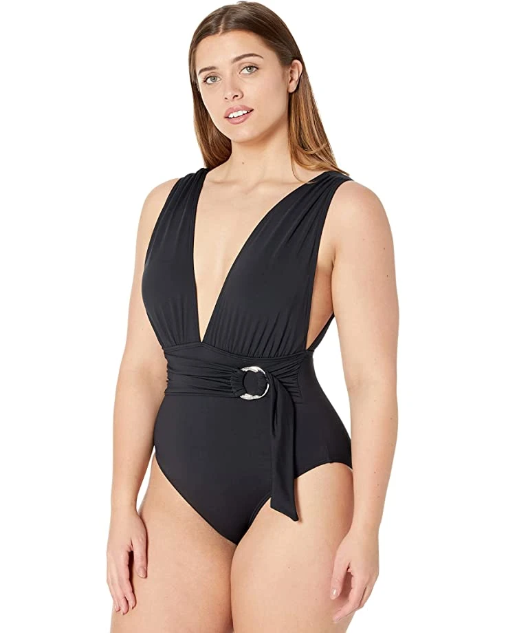 MICHAEL Michael Kors Essentials Surplice Plunge One-Piece | Swimwear 1 MICHAEL Michael Kors Essentials Surplice Plunge One-Piece | Swimwear