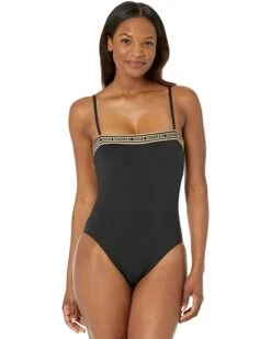 MICHAEL Michael Kors Logo Elastic Solids Square Neck One-Piece | Swimwear