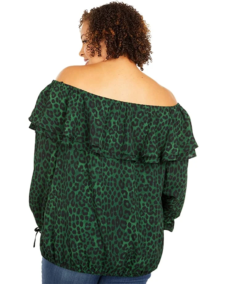 MICHAEL Michael Kors Plus Size Mega Cheetah Ruffle Peasant Top | Shirts & Tops 3 MICHAEL Michael Kors Plus Size Mega Cheetah Ruffle Peasant Top | Shirts & Tops - Image 3