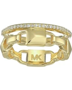 Michael Kors Precious Metal-Plated Sterling Silver Mercer Link Pavé Halo Ring | Rings