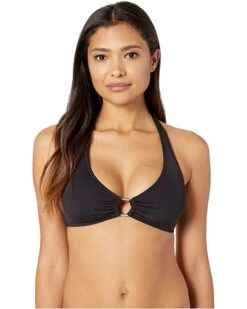 MICHAEL Michael Kors Iconic Solids Logo Ring Halter Bikini Top | Swimwear