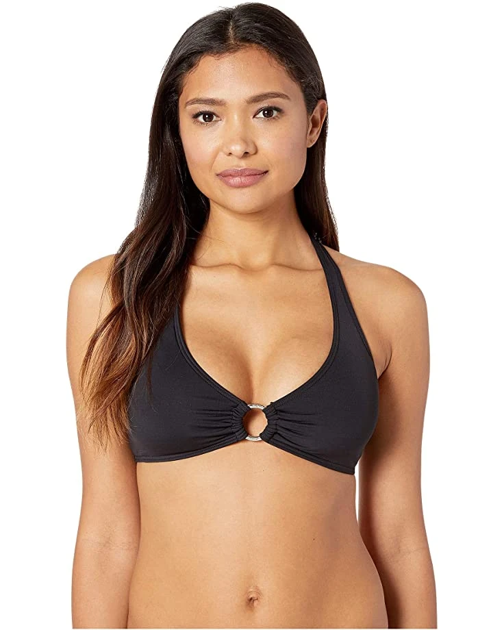 MICHAEL Michael Kors Iconic Solids Logo Ring Halter Bikini Top | Swimwear 1 MICHAEL Michael Kors Iconic Solids Logo Ring Halter Bikini Top | Swimwear