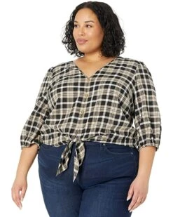 MICHAEL Michael Kors Plus Size Yarn-Dye Flannel Tie Front Top | Shirts & Tops
