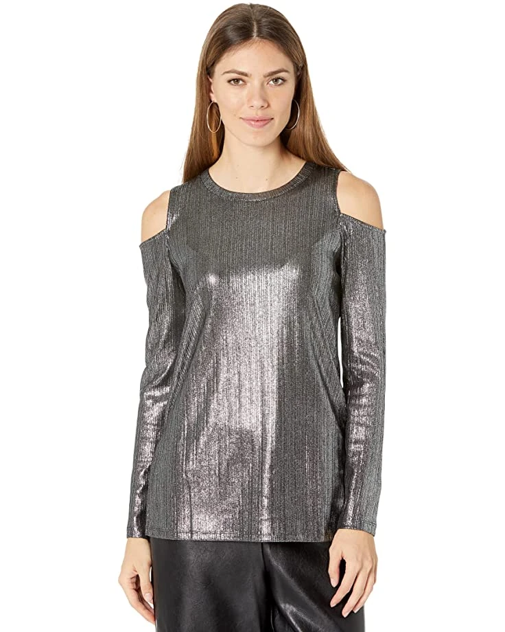 MICHAEL Michael Kors Foil Rib Long Sleeve Cold-Shoulder Top | Shirts & Tops 1 MICHAEL Michael Kors Foil Rib Long Sleeve Cold-Shoulder Top | Shirts & Tops