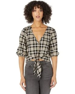 MICHAEL Michael Kors Yarn-Dye Flannel Tie Front Top | Shirts & Tops