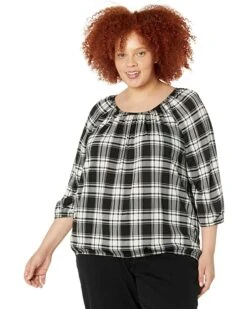 MICHAEL Michael Kors Plus Size Buffalo Check Peasant Top | Shirts & Tops
