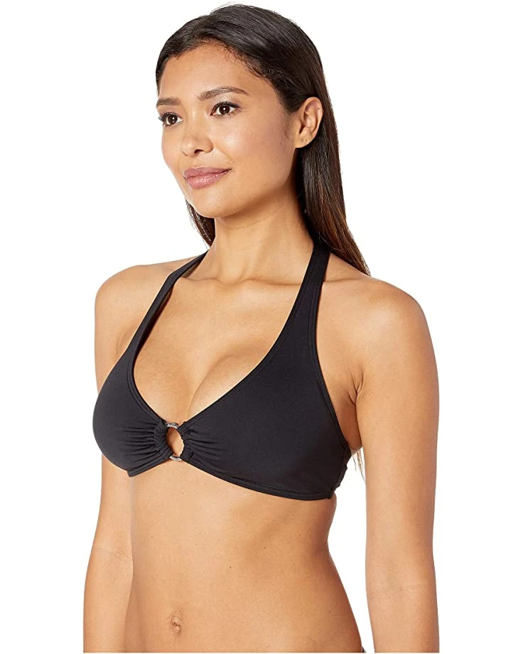 MICHAEL Michael Kors Iconic Solids Logo Ring Halter Bikini Top | Swimwear 2 MICHAEL Michael Kors Iconic Solids Logo Ring Halter Bikini Top | Swimwear - Image 2