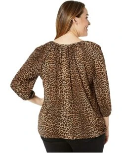 MICHAEL Michael Kors Plus Size Leopard Peasant Top | Shirts & Tops -Outlet Michael Kors Store 9193QI1ULBL. AC SR736920