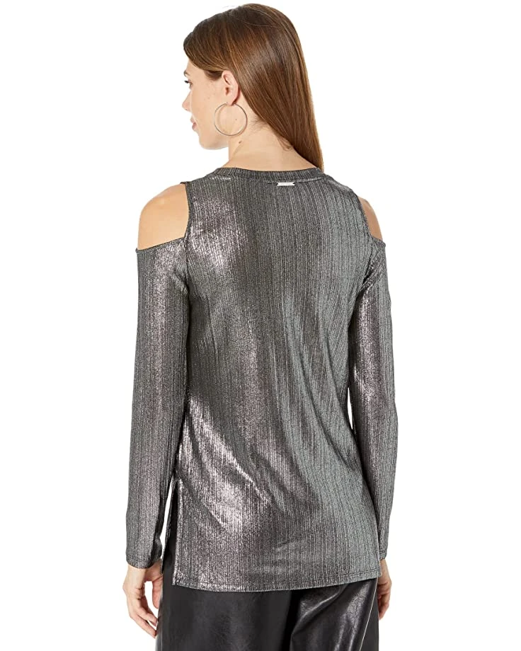 MICHAEL Michael Kors Foil Rib Long Sleeve Cold-Shoulder Top | Shirts & Tops 2 MICHAEL Michael Kors Foil Rib Long Sleeve Cold-Shoulder Top | Shirts & Tops - Image 2
